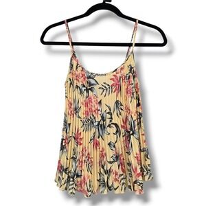 HM Divided Women Yellow Tropical Floral Micro Pleated Cami Tank Top Size 0